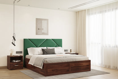 Agatha Sheesham Wood bed with Upholstered headboard Box Storage Queen Size - Furnishka 
