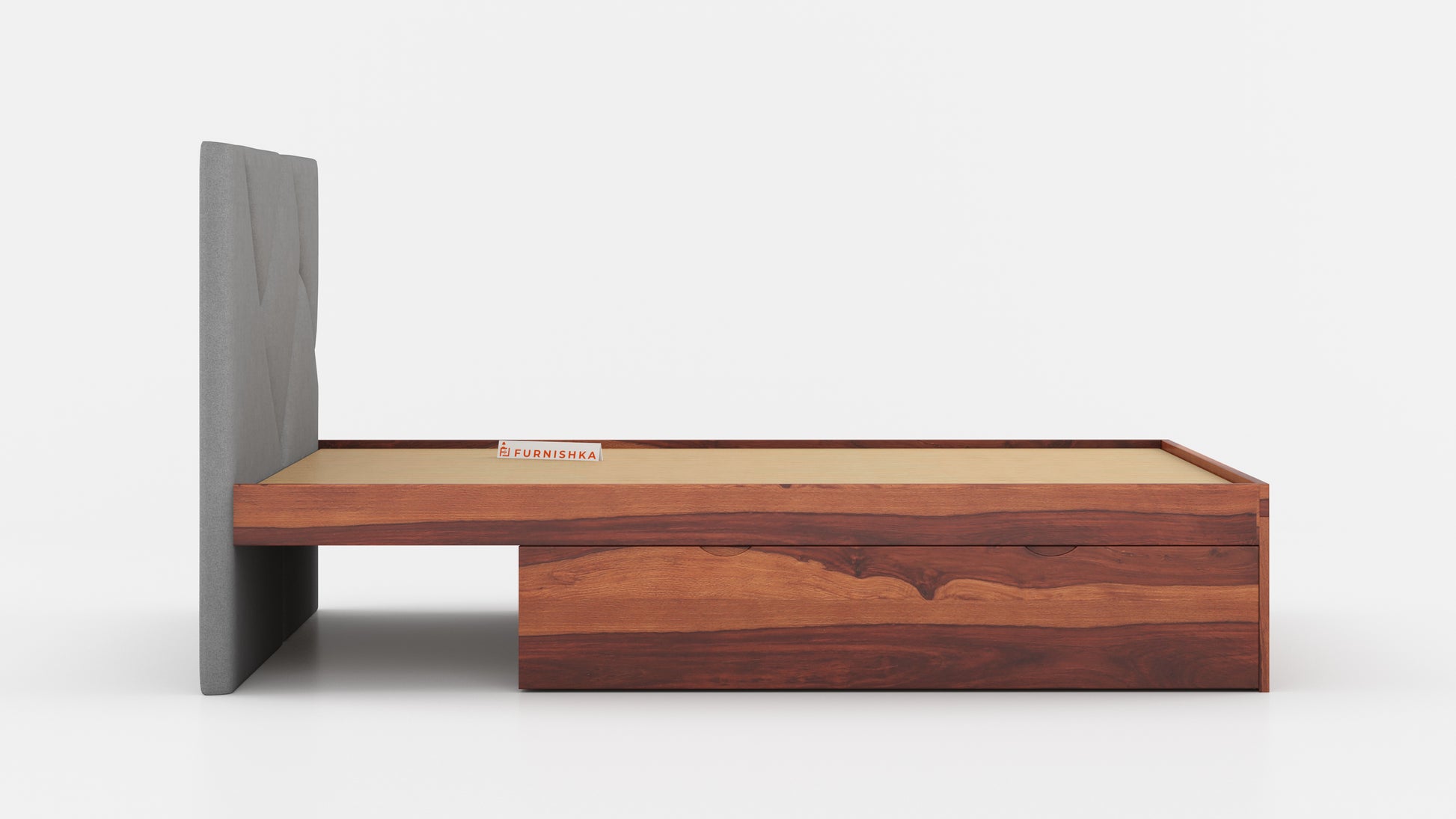 Agatha Sheesham Wood bed with Upholstered headboard Drawer Storge Queen Size - Furnishka 