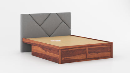Agatha Sheesham Wood bed with Upholstered headboard Drawer Storge King Size - Furnishka 