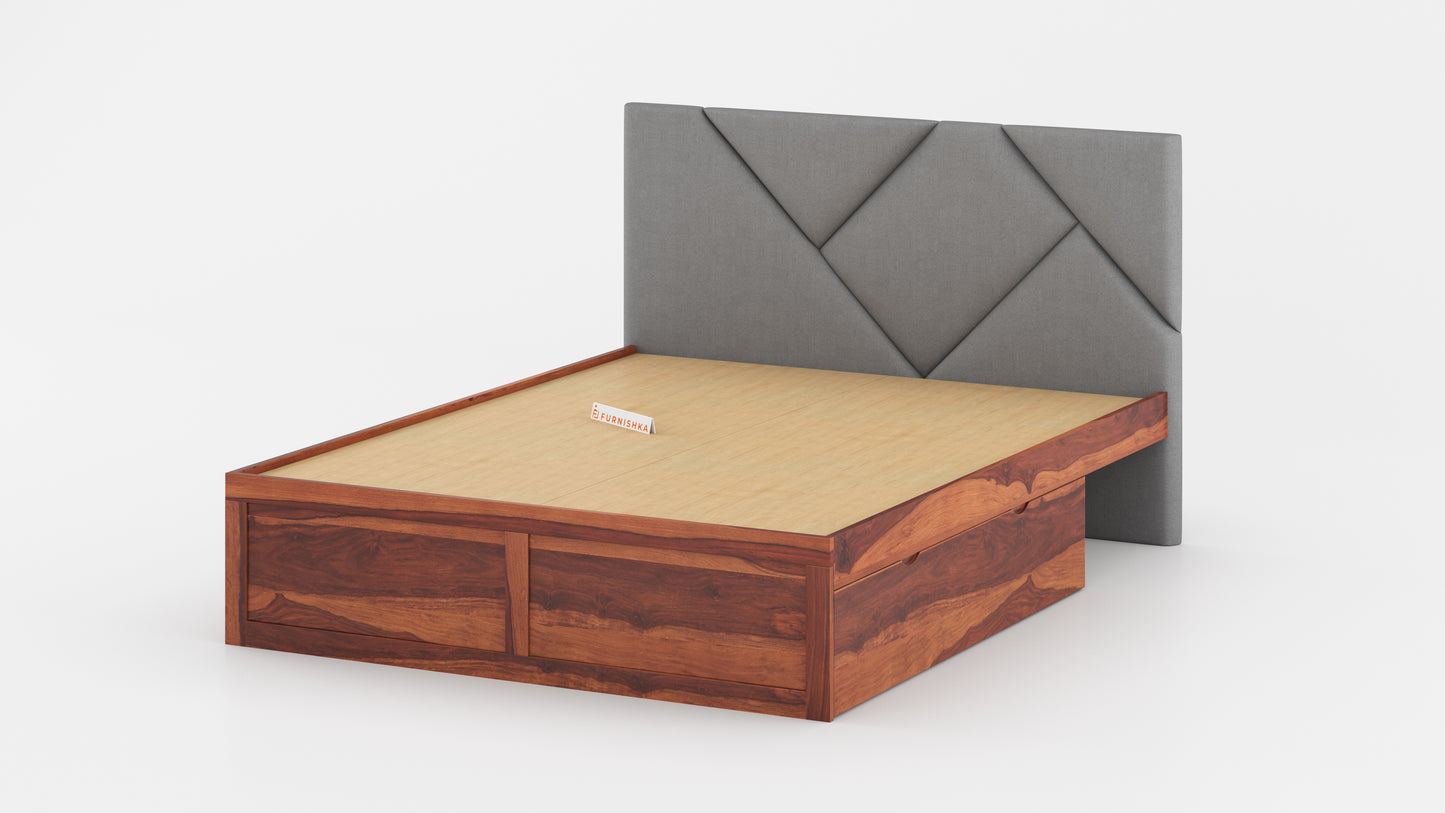 Agatha Sheesham Wood bed with Upholstered headboard Drawer Storge King Size - Furnishka 