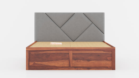 Agatha Sheesham Wood bed with Upholstered headboard Drawer Storge King Size - Furnishka 