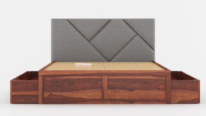 Agatha Sheesham Wood bed with Upholstered headboard Drawer Storge King Size - Furnishka 