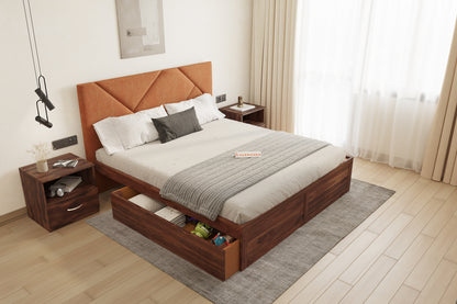 Agatha Sheesham Wood bed with Upholstered headboard Drawer Storge King Size - Furnishka 