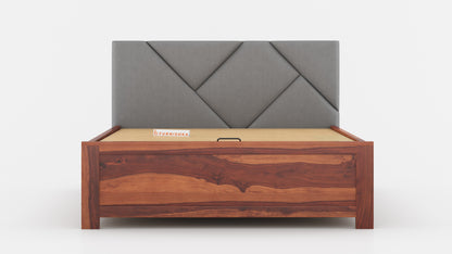 Agatha Sheesham Wood bed with Upholstered headboard Hydraulic Storage King Size - Furnishka 