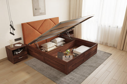 Agatha Sheesham Wood bed with Upholstered headboard Hydraulic Storage Queen Size - Furnishka 