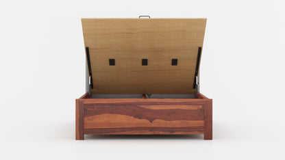 Agatha Sheesham Wood bed with Upholstered headboard Hydraulic Storage Queen Size - Furnishka 