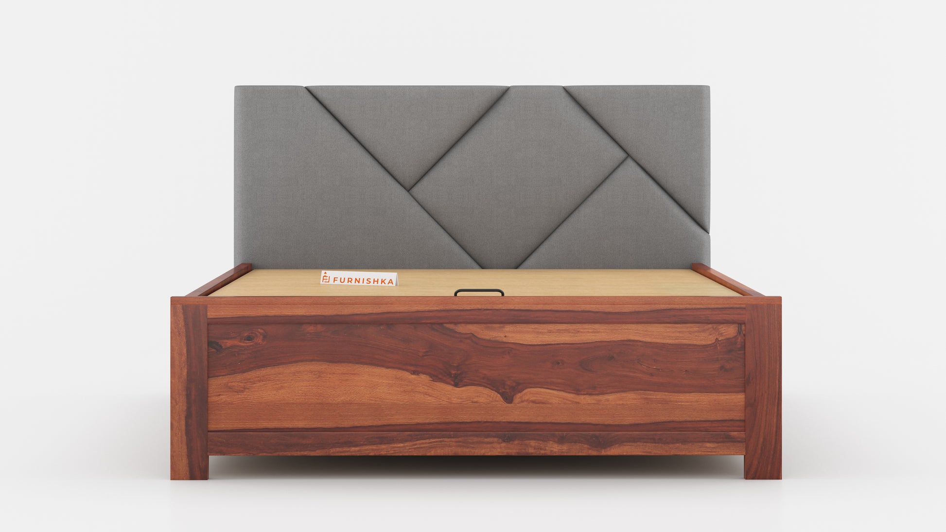 Agatha Sheesham Wood bed with Upholstered headboard Hydraulic Storage Queen Size - Furnishka 