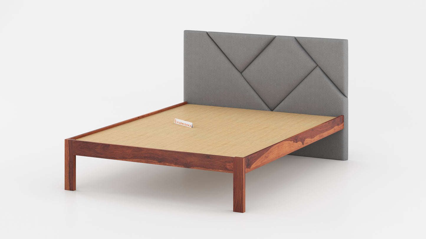 Agatha Sheesham Wood bed with Upholstered headboard Non Storage Queen Size - Furnishka 