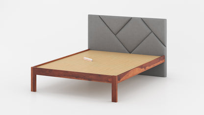 Agatha Sheesham Wood bed with Upholstered headboard Non Storage Queen Size - Furnishka 