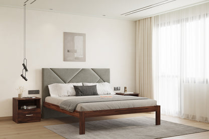 Agatha Sheesham Wood bed with Upholstered headboard Non Storage Queen Size - Furnishka 