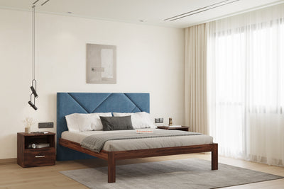 Agatha Sheesham Wood bed with Upholstered headboard Non Storage King Size