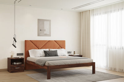 Agatha Sheesham Wood bed with Upholstered headboard Non Storage King Size