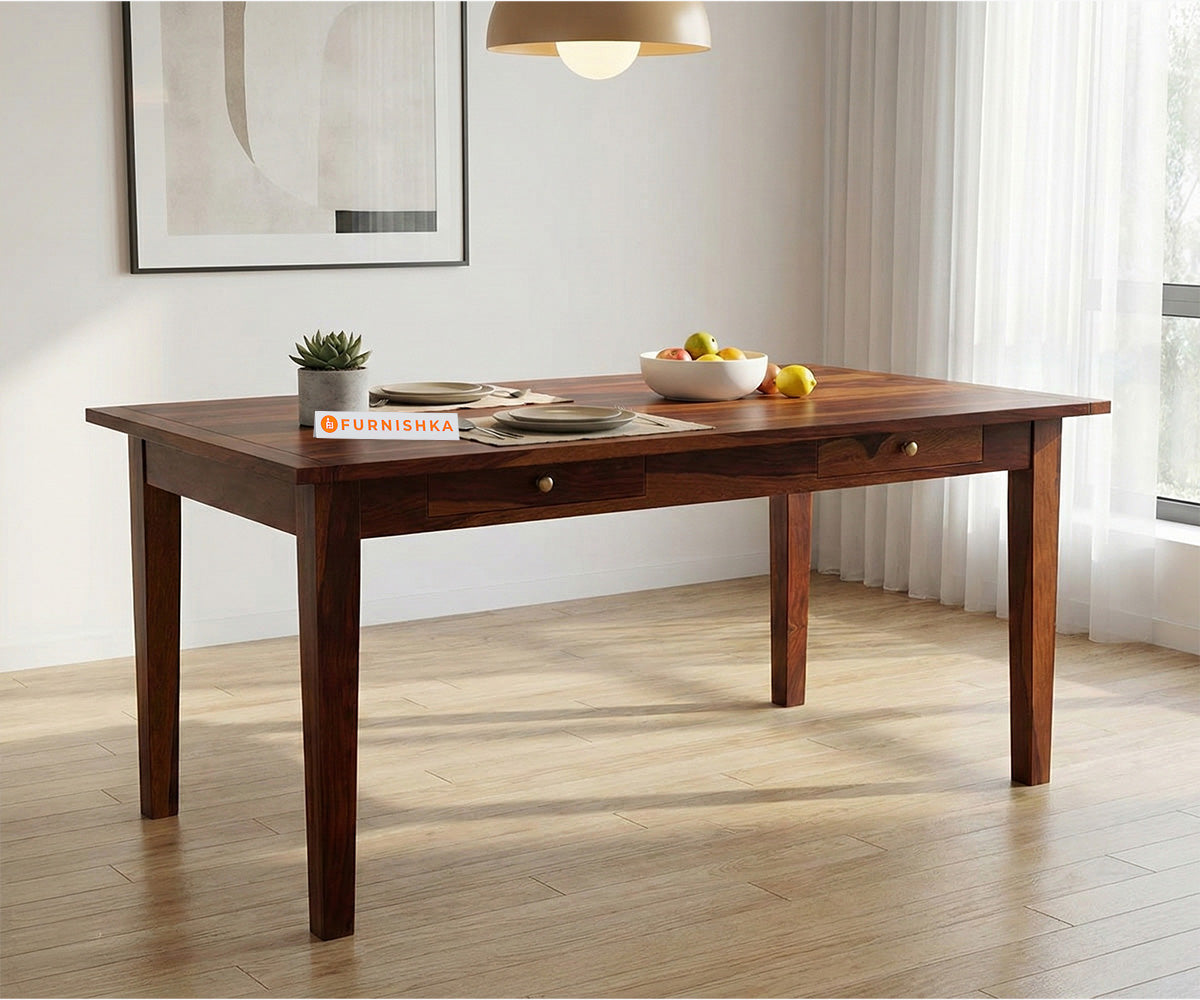 Agoda Sheesham Wood 6 seater Dining Table with 2 Drawers - Furnishka