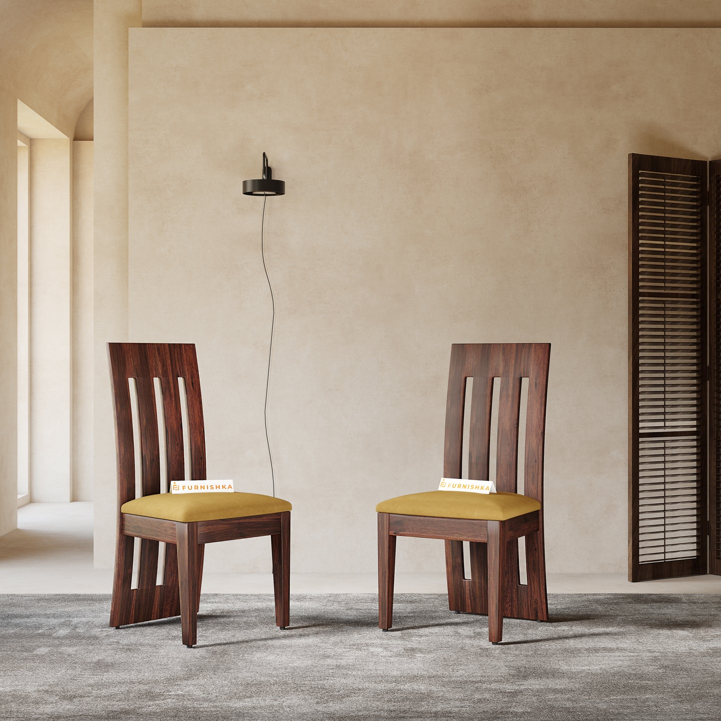 Akira Sheesham Dining Chair Mustard Yellow - Furnishka 