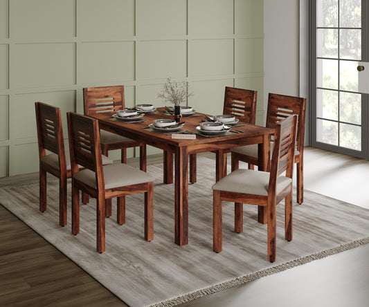 Akira Sheesham wood 6 Seater Dining Set with Kiara Sheesham wood Dining Chair - Furnishka