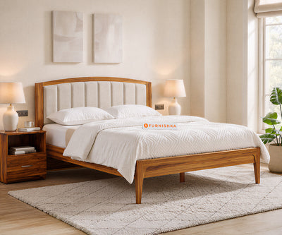 Alessia Teak Wood Bed with Non Storage Queen Size in Bone White