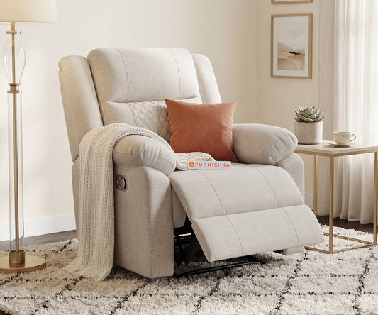 Alex 1 Seater Manual Recliner in Light Cream - Furnishka 