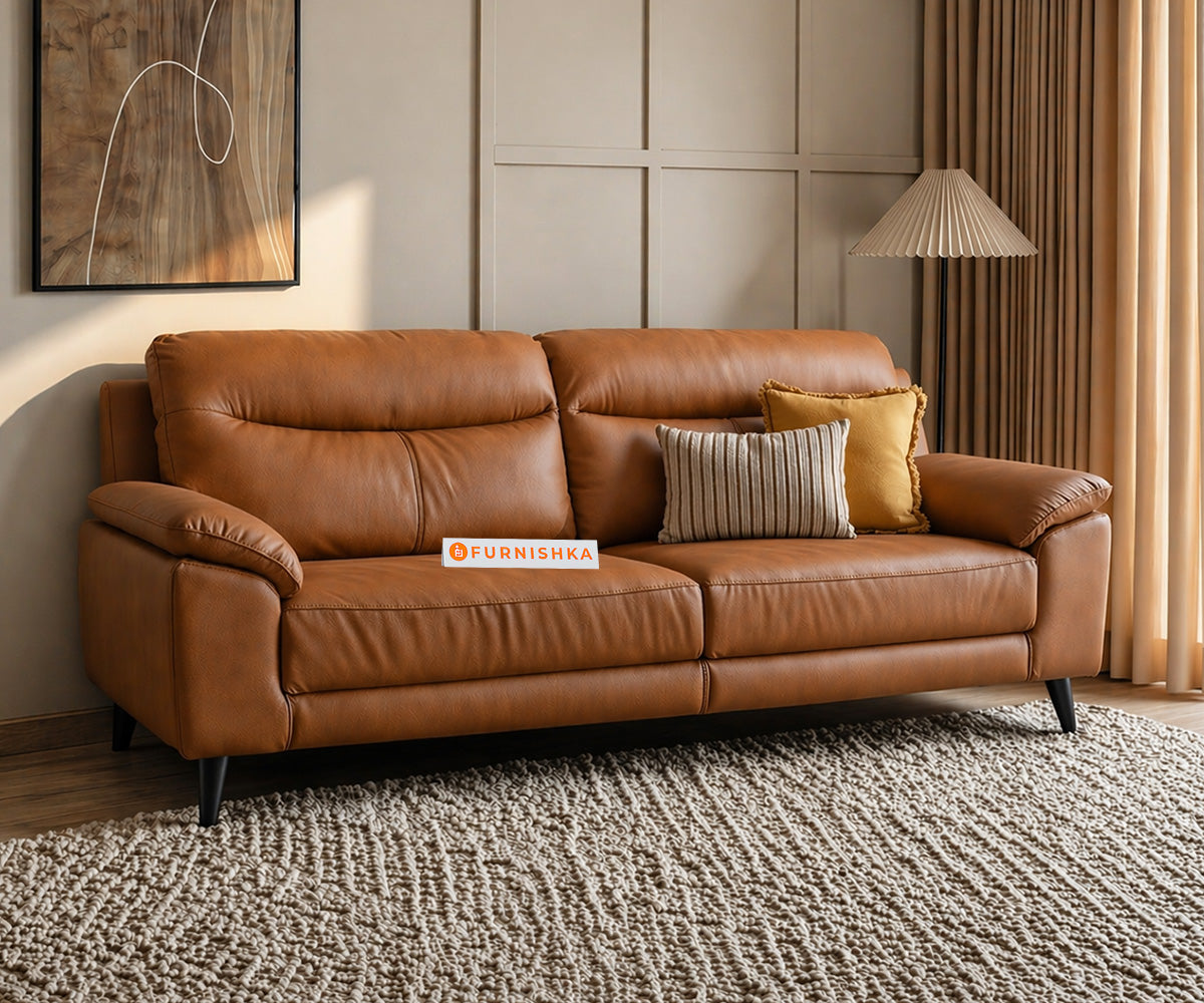 Alexandria 3 Seater Leather Sofa-Saddle - Furnishka