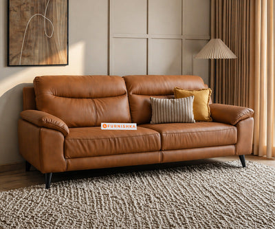 Alexandria 3 Seater Leather Sofa-Saddle