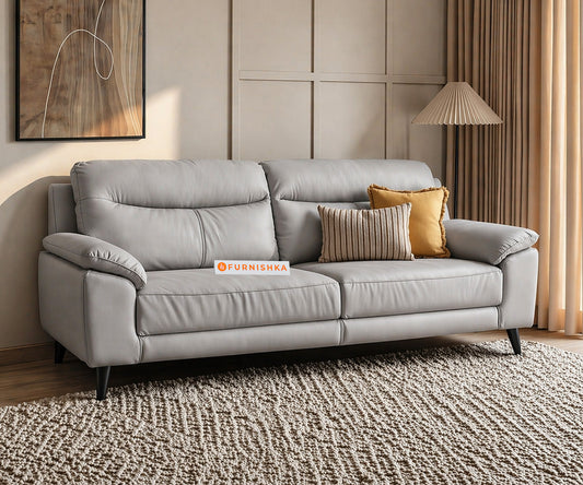 Alexandria 3 Seater Leather Sofa-Silver Grey - Furnishka 