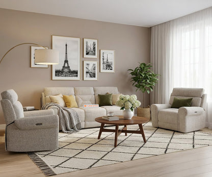 Alpen 3 + 1 + 1 Seater Recliner with Console and Rock - Cream - Furnishka 