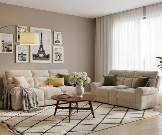 Alpen 3+2 Seater Recliner with Console and Rock - Cream - Furnishka