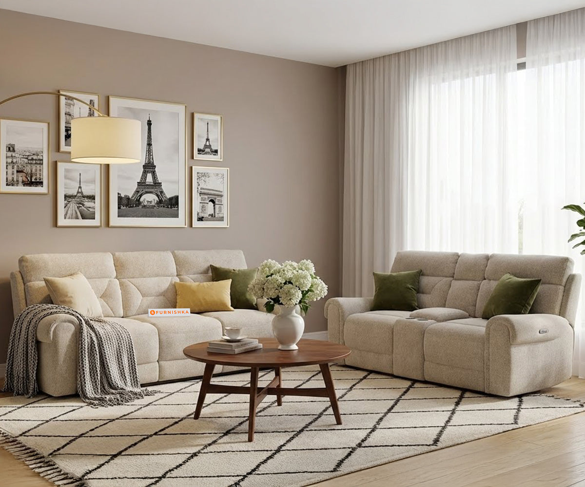 Alpen 3 + 2 Seater Recliner with Console and Rock - Cream - Furnishka 