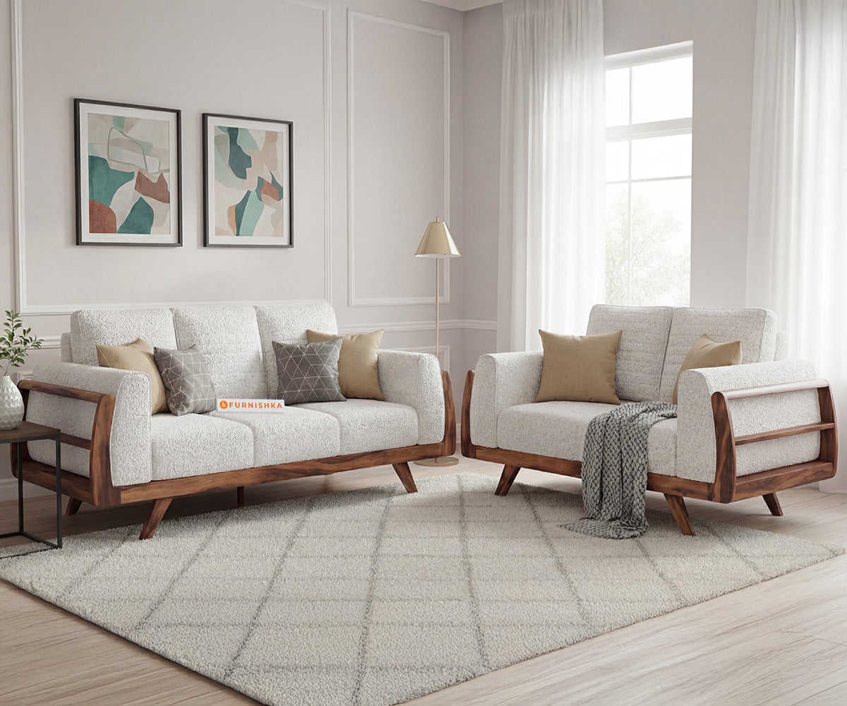 Amaari 3+2 Seater Sofa Set With Anthology Fabric Light Beige - Furnishka