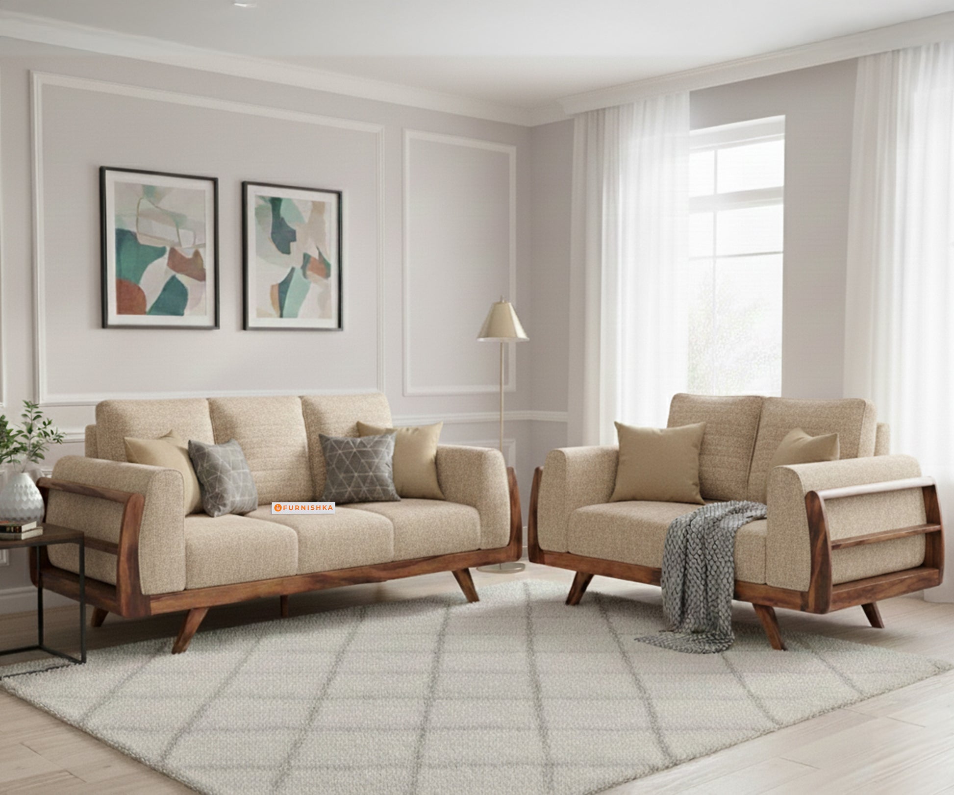 Amaari 3+2 Sofa Set Seater Light Beige - Furnishka 