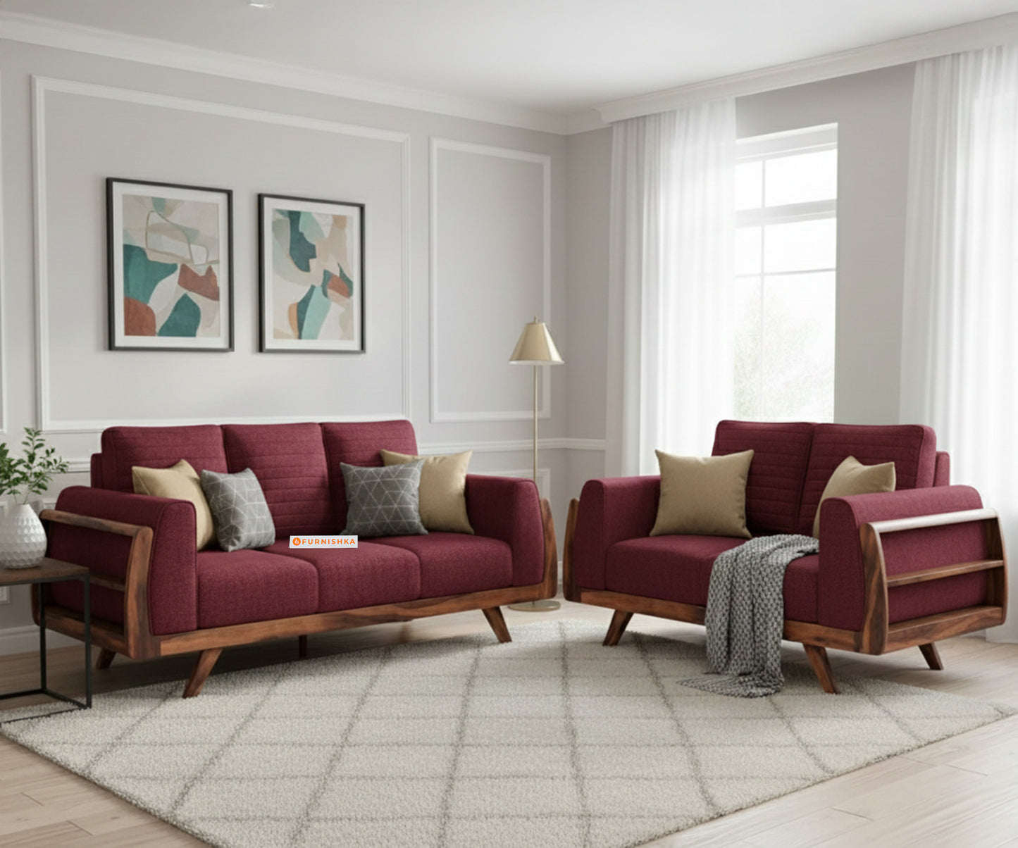 Amaari 3+2 Sofa Set Seater Red Wine - Furnishka 
