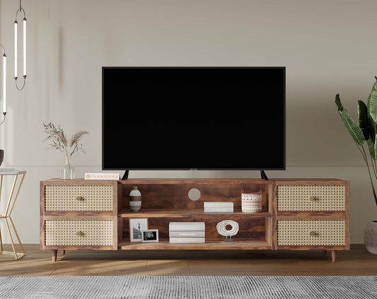 Amara Palvich Sheesham TV Unit with 4 Drawers - Furnishka 