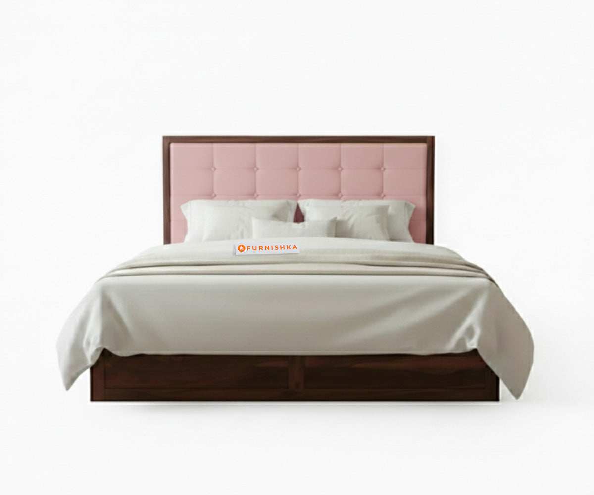Amblyn Sheesham Wood Box Storage Bed King Size - Flamingo Pink - Furnishka 
