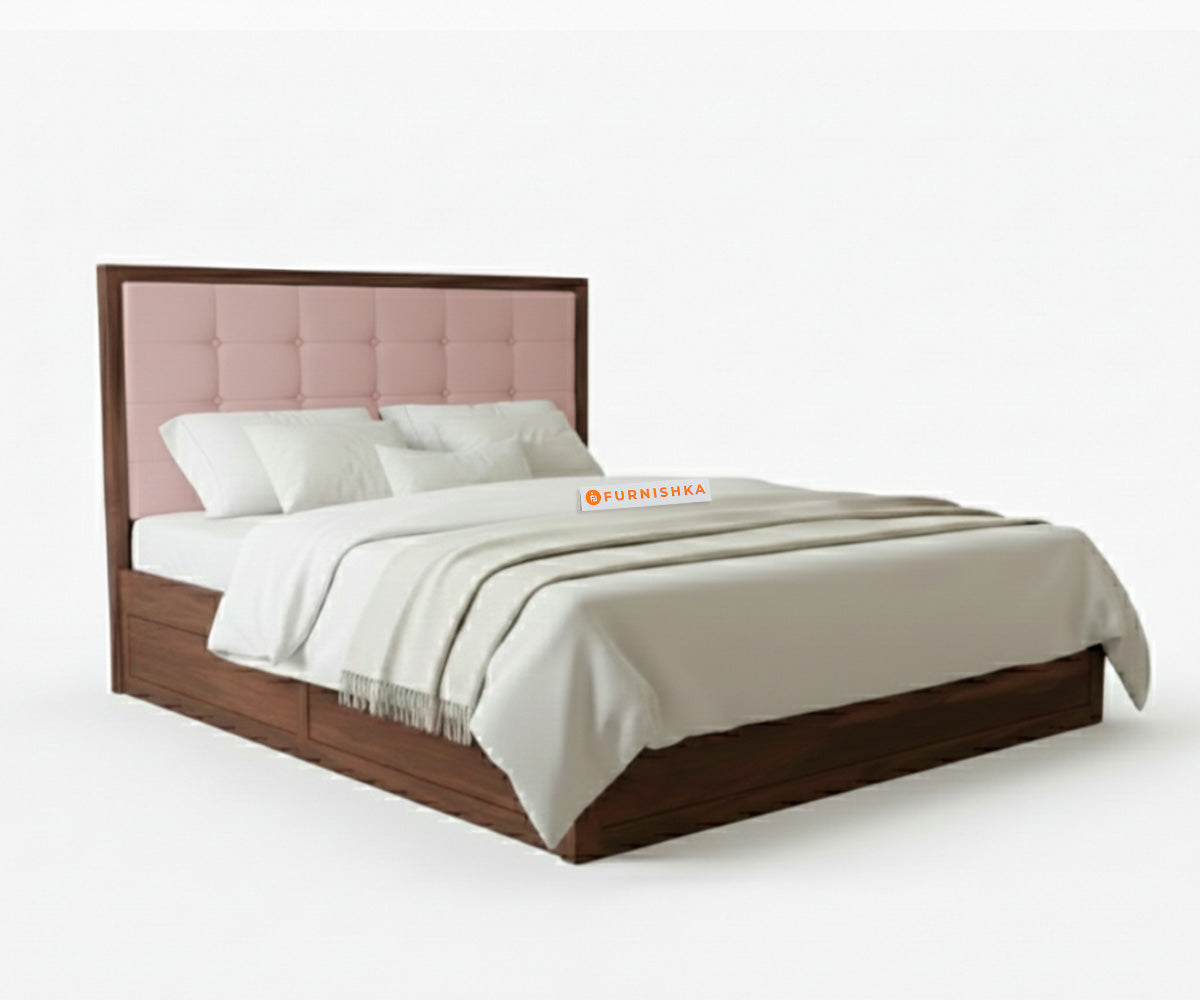 Amblyn Sheesham Wood Box Storage Bed King Size - Flamingo Pink - Furnishka 