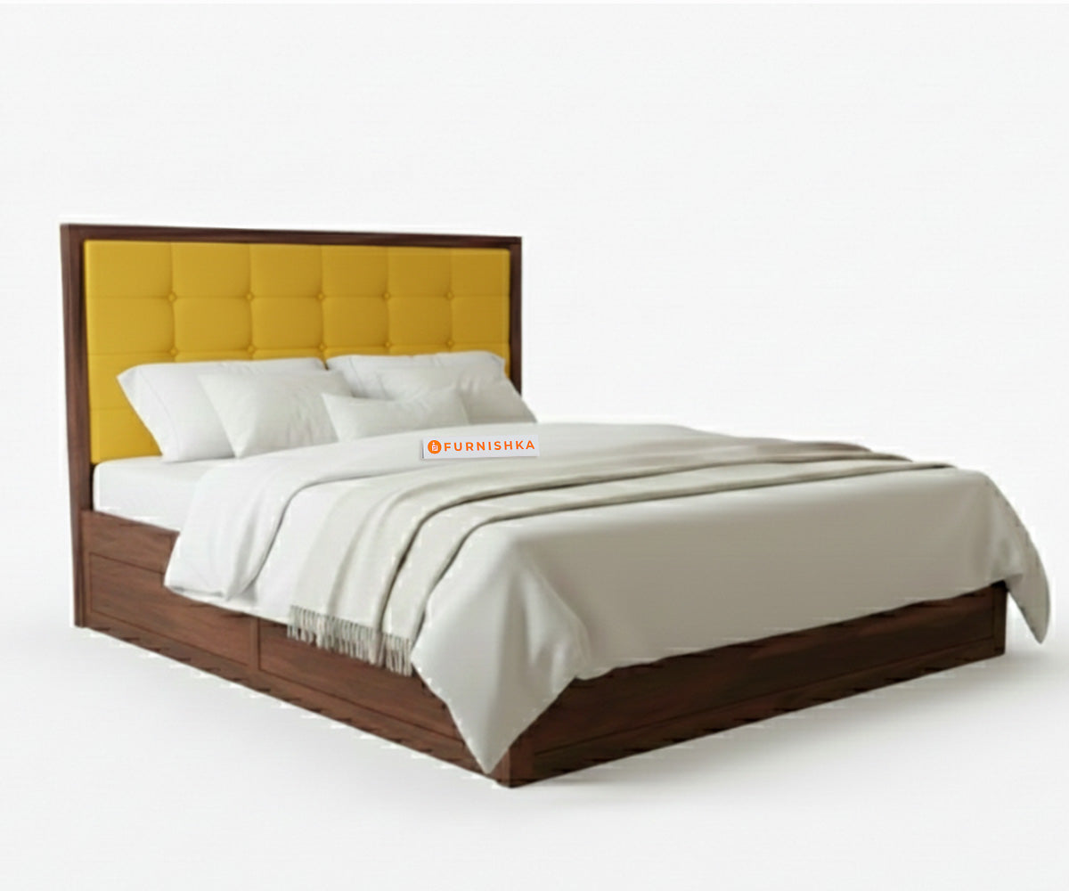 Amblyn Sheesham Wood Box Storage Bed King Size - Mustard Yellow - Furnishka 
