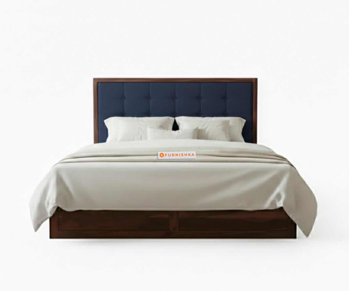 Amblyn Sheesham Wood Box Storage Bed King Size - Persian Blue - Furnishka 
