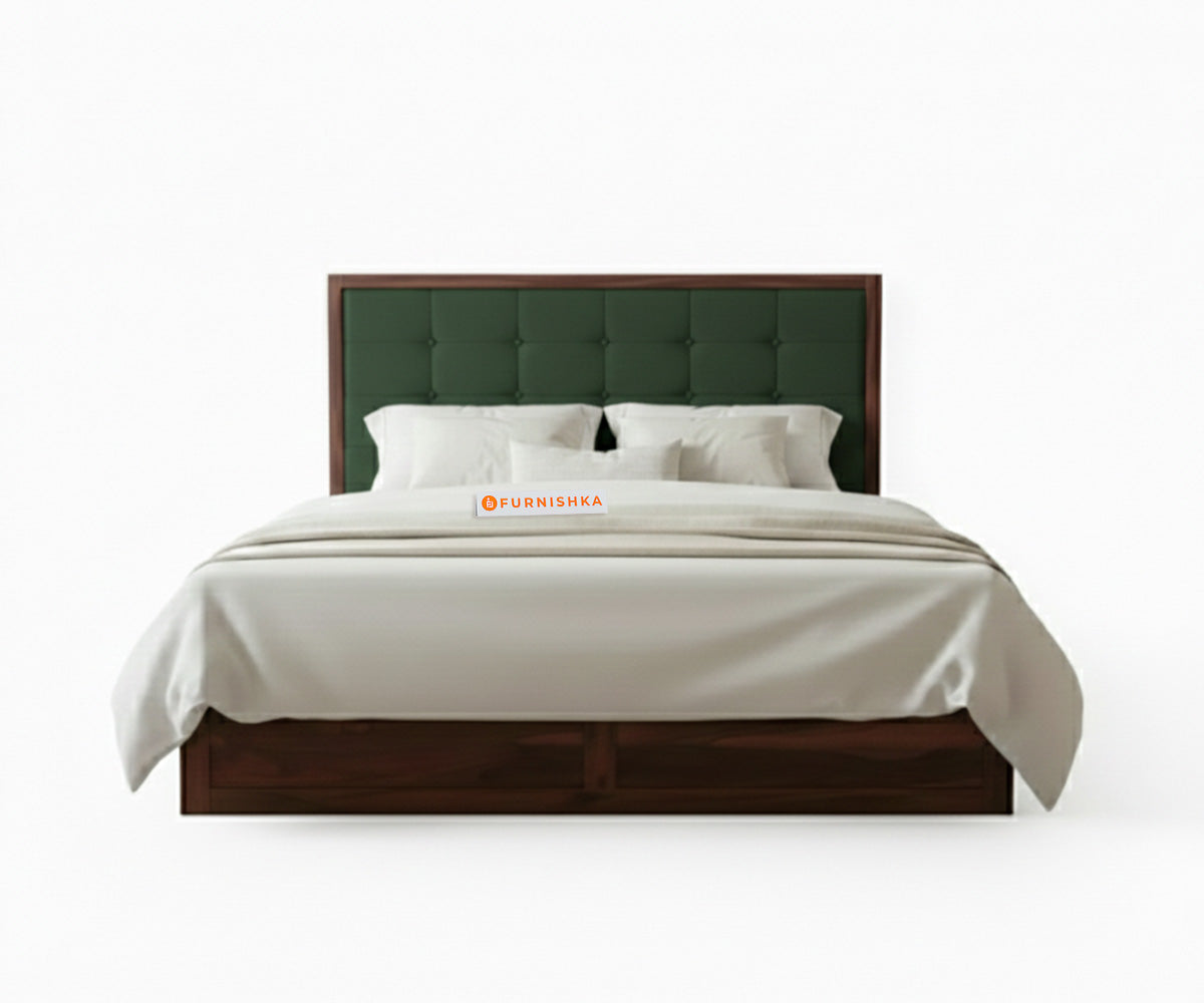 Amblyn Sheesham Wood Box Storage Bed King Size - Pine Green - Furnishka 