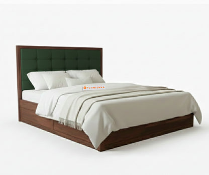 Amblyn Sheesham Wood Box Storage Bed King Size - Pine Green - Furnishka 