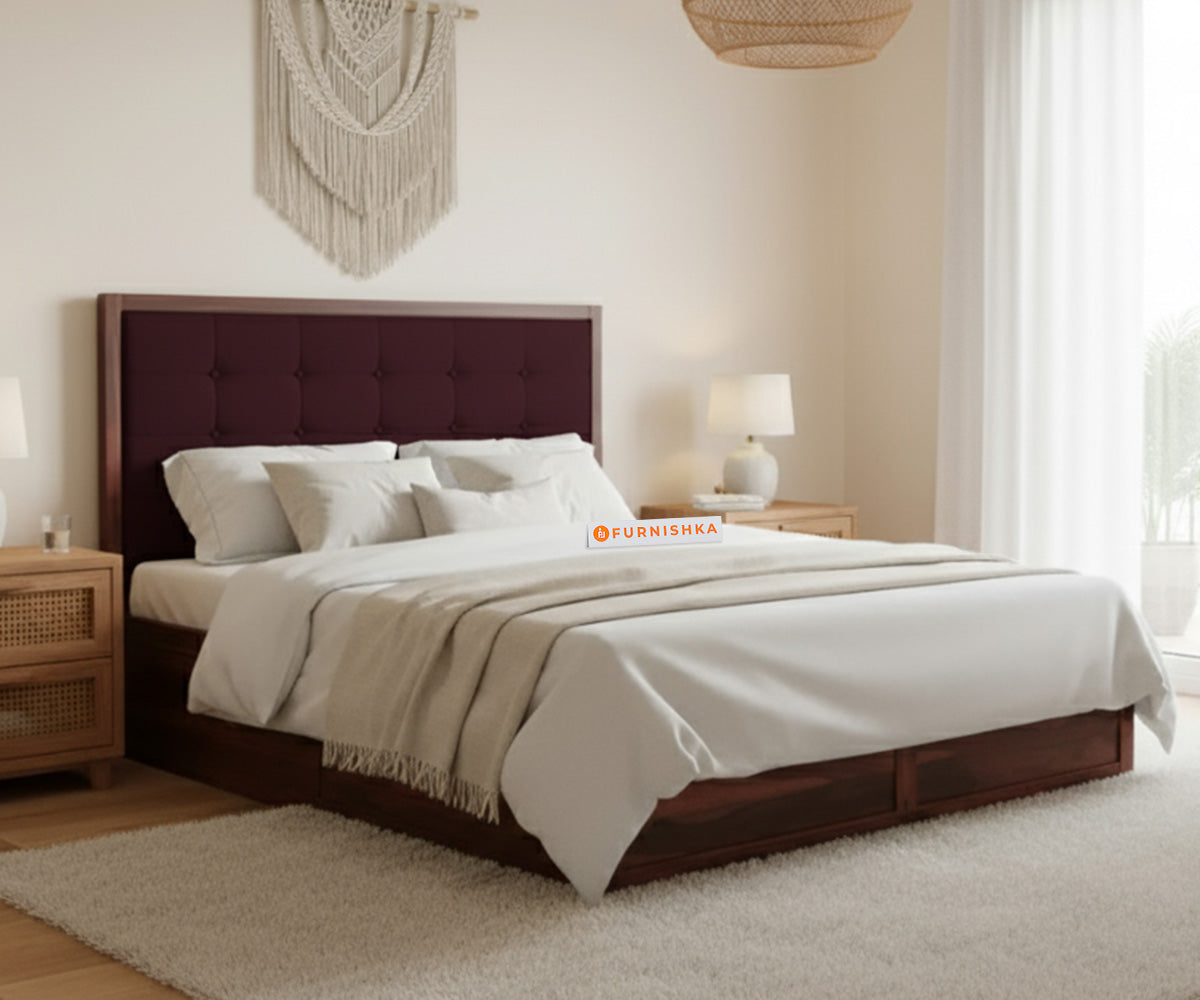 Amblyn Sheesham Wood Box Storage Bed King Size - Red Wine - Furnishka 