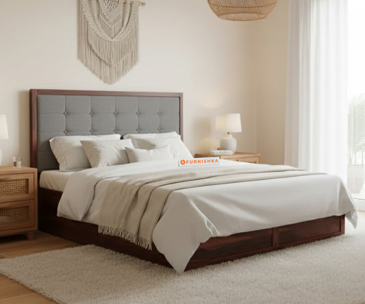 Amblyn Sheesham Wood Box Storage Bed King Size - Space Grey - Furnishka 