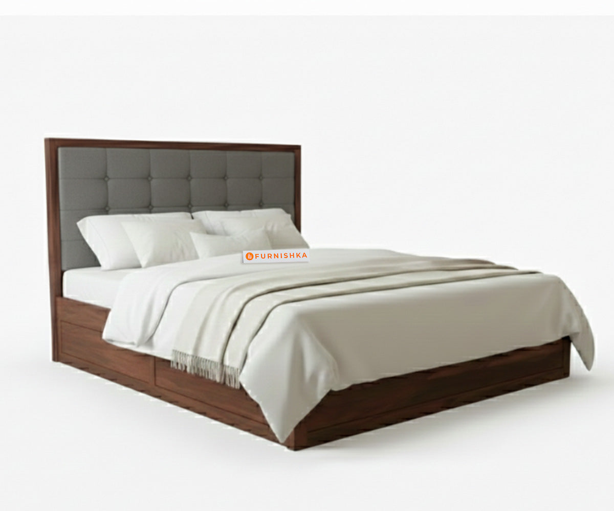 Amblyn Sheesham Wood Box Storage Bed King Size - Space Grey - Furnishka 