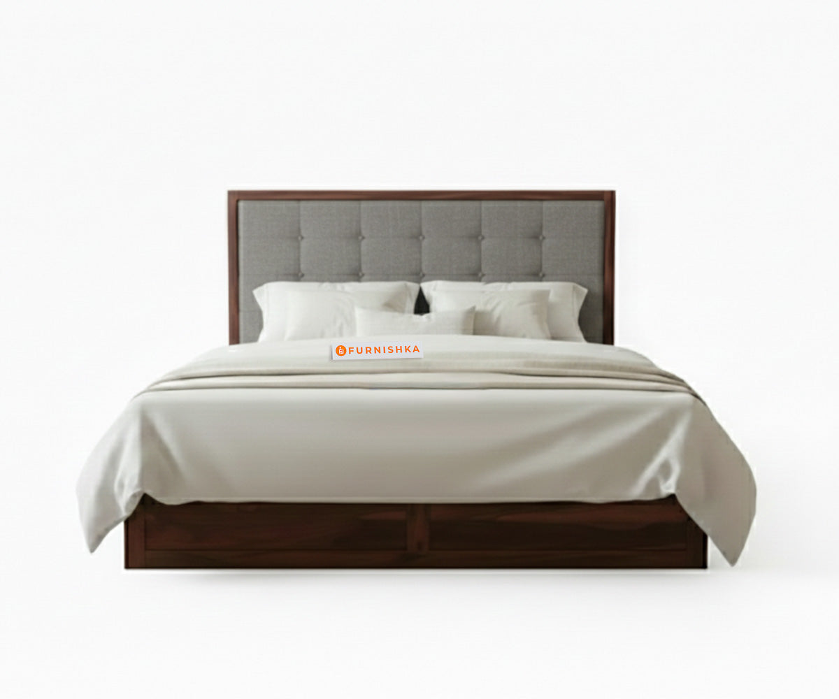 Amblyn Sheesham Wood Box Storage Bed King Size - Space Grey - Furnishka 