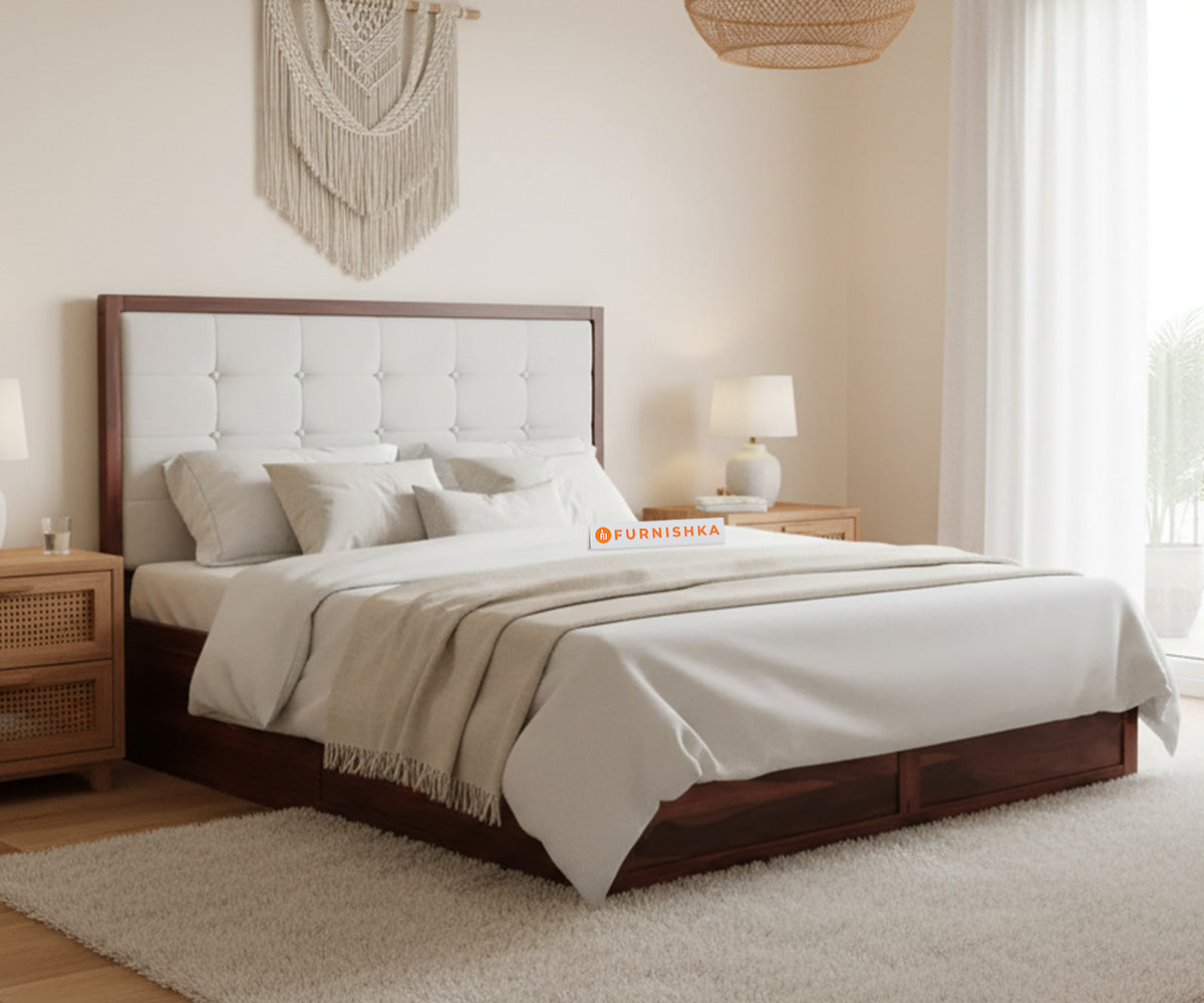 Amblyn Sheesham Wood Box Storage Bed King Size - Trout Light Grey - Furnishka 