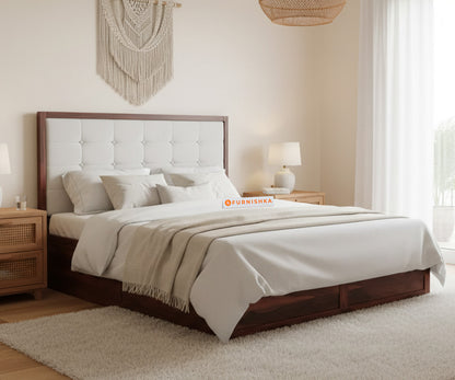 Amblyn Sheesham Wood Box Storage Bed King Size - Trout Light Grey - Furnishka 