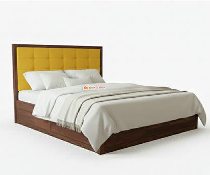 Amblyn Sheesham Wood Box Storage Bed Queen Size - Mustard Yellow - Furnishka 