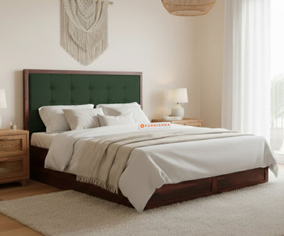 Amblyn Sheesham Wood Box Storage Bed Queen Size - Pine Green