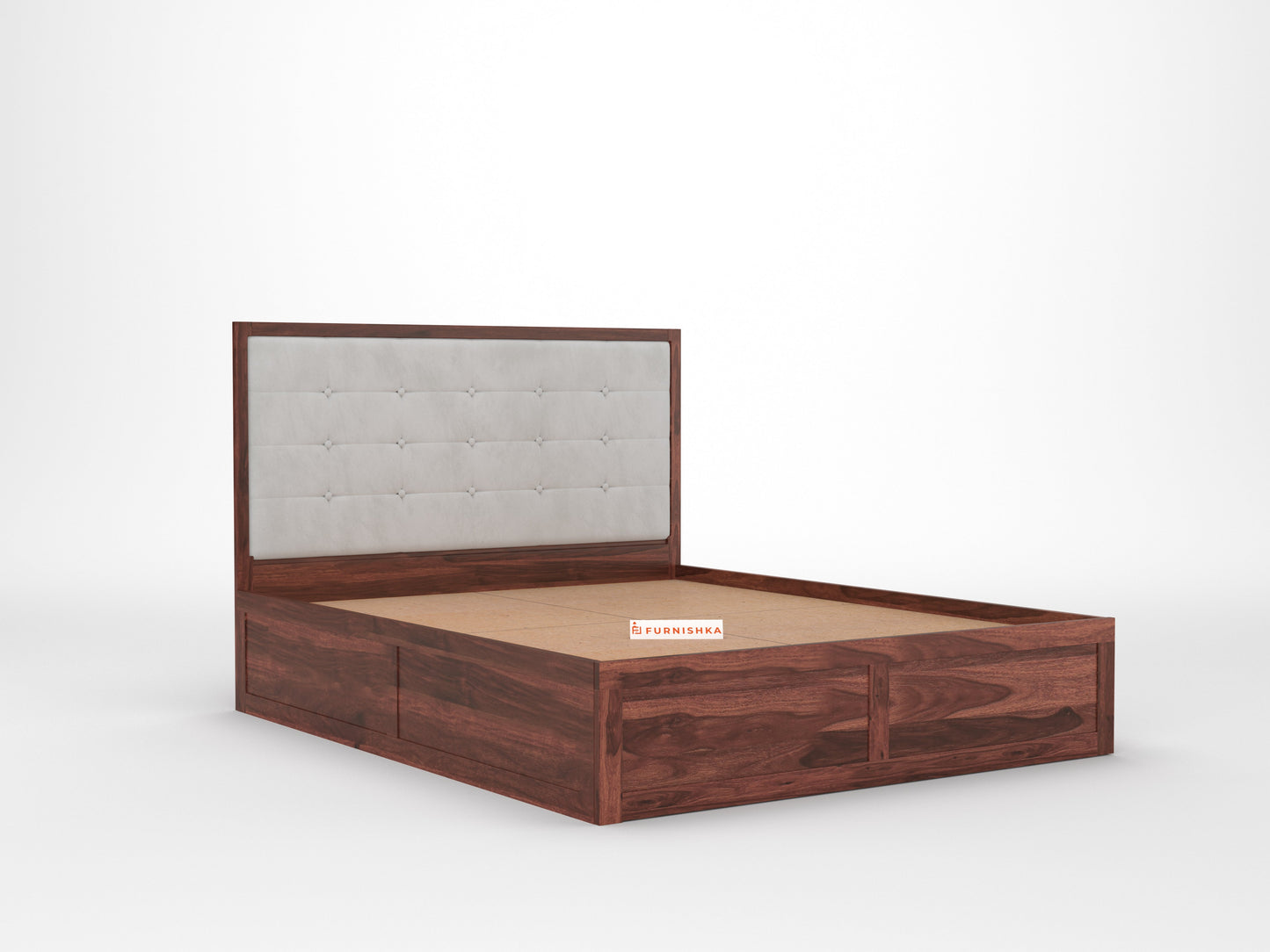 Amblyn Sheesham Wood Box Storage Bed Queen Size - Space Grey - Furnishka 