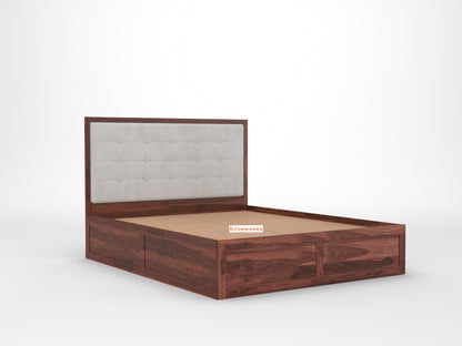 Amblyn Sheesham Wood Box Storage Bed Queen Size - Space Grey - Furnishka 