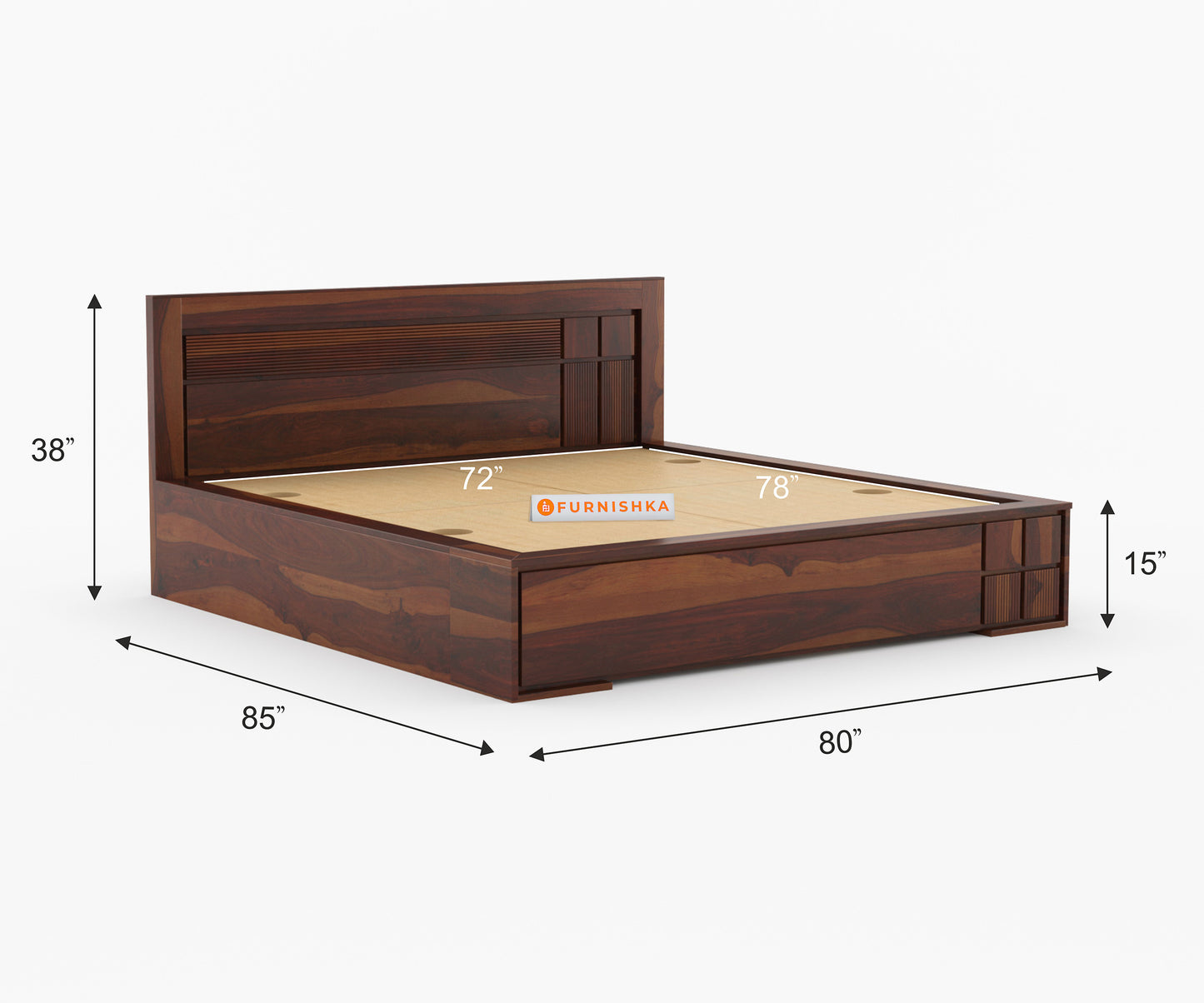 Amelia Sheesham wood Bed Hydraulic Storage King Size - Furnishka 