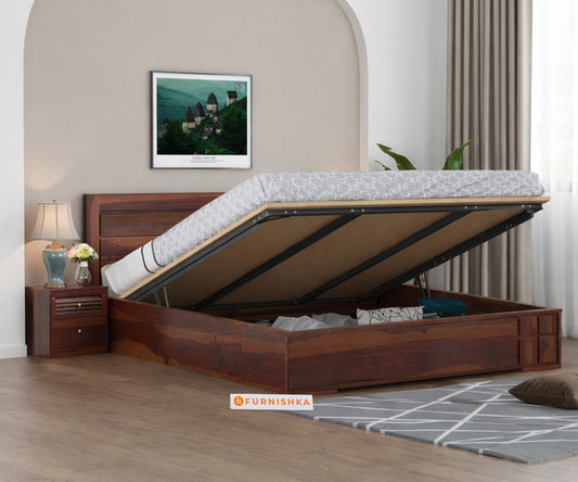Amelia Sheesham wood Bed Hydraulic Storage King Size - Furnishka 