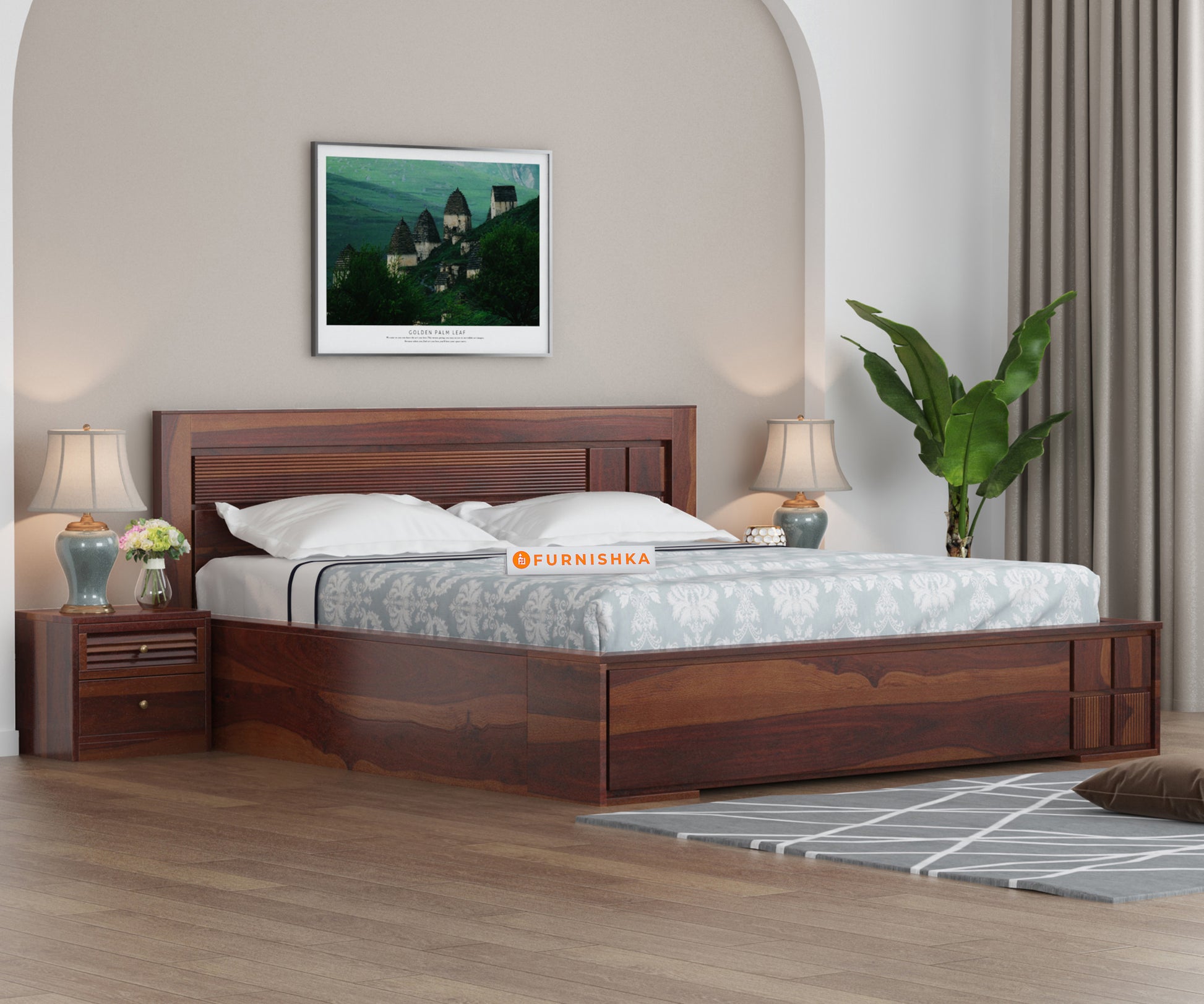 Amelia Sheesham wood Bed King Size Box Storage - Furnishka 